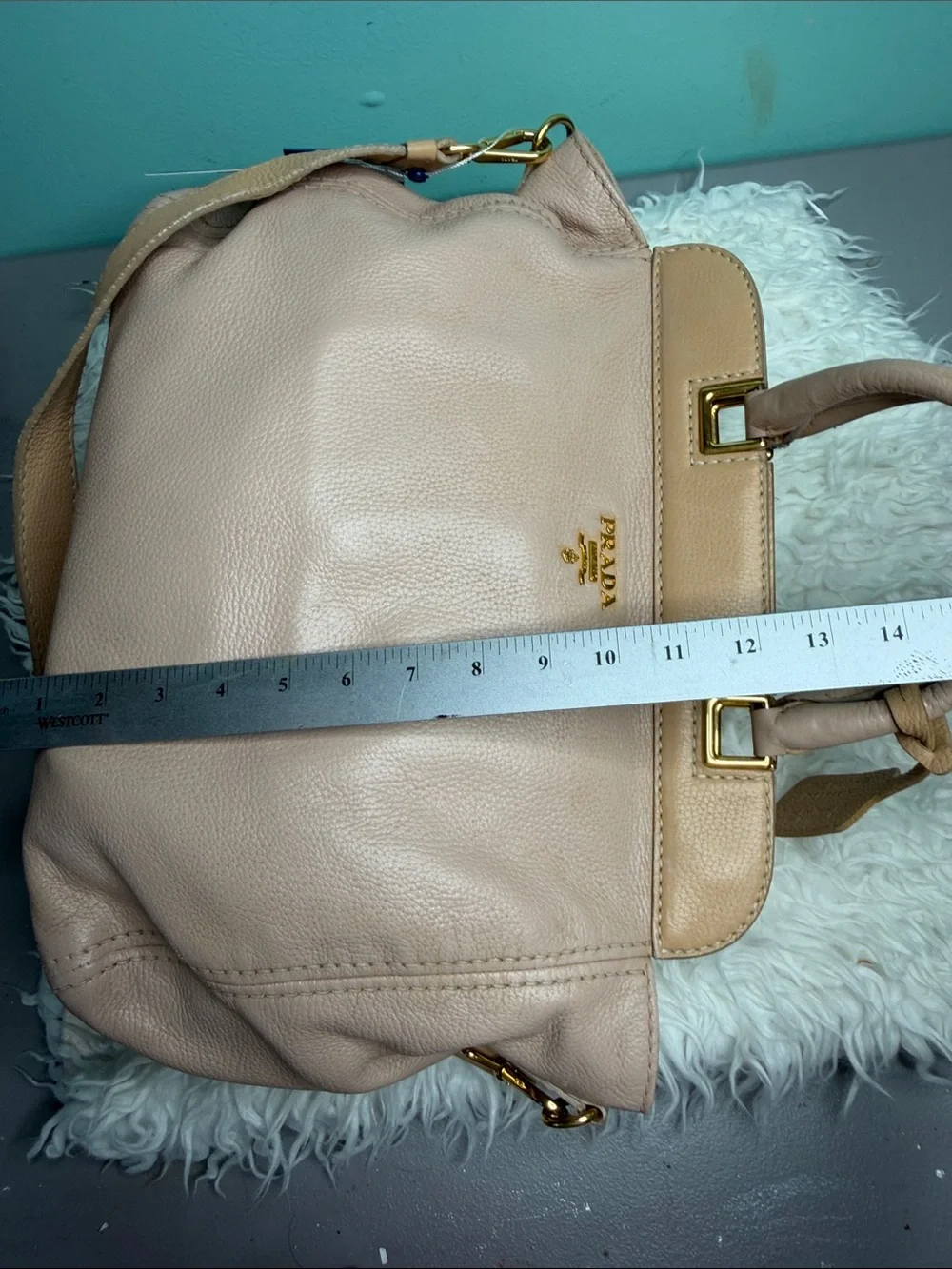 Prada BN CERVO SABBIA Large Soft Creame -Beige Leather Shoulder Satchel - Picture 15 of 17